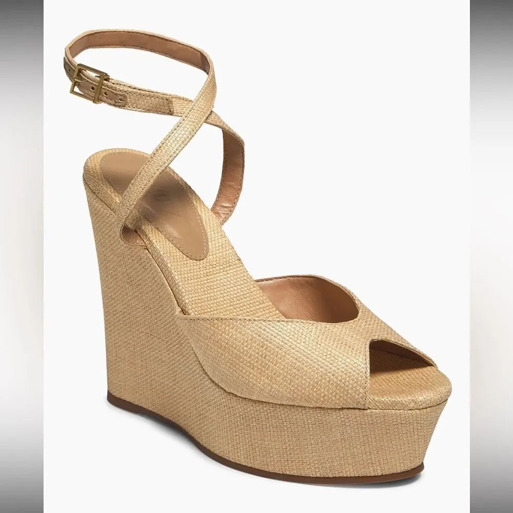 NWTs SCHUTZ Neith Linen Tweed Straw Sandals Sz 11